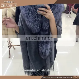 2016 Winter Genuine Pashmina Shawl With Fox Fur Collar Fashion Cashmere Cape thumbnail-1