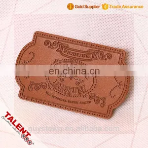 Custom Thin Cow Skin Hot Stamping Embossed Pattern Die Cut Shape Leather Label thumbnail-1