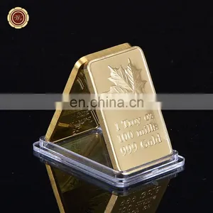 WR 1 Troy OZ 100 Mills Gold Bar Plated With 24k 999 Gold Maple Leaf Bar Replica Bullion for Home Decor thumbnail-1