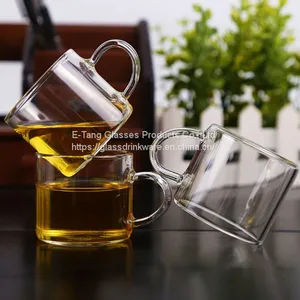 Wholesale Factory Price Amazon Custom Logo 100ml 3.5oz Glass Cup, Drinking Glasses, Double Wall Mini Glass With Handle thumbnail-2