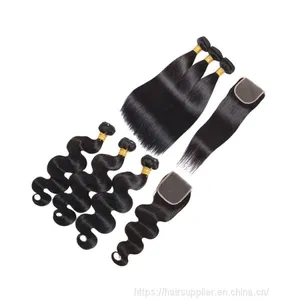 Grade 10a Virgin Hair With Closure Brazilian Hair Bundles With Closure thumbnail-1