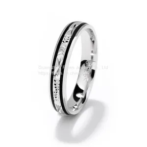 Creative 925 Sterling Silver Wedding Ring With Black Enamel of Grain in the Center European and American Popular Jewelry Men Rings Gift thumbnail-1