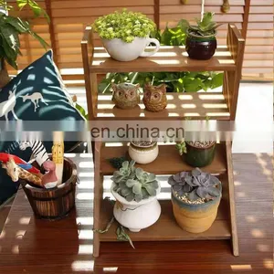 Modern Multi-Layer Stair Step Stand Flower Display Rack Wood Flower Pot Plant Shelves thumbnail-1