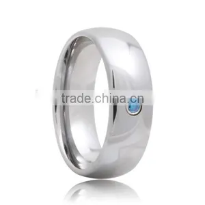 Blue Diamond Solitaire Domed Tungsten Carbide Rings For Women thumbnail-1