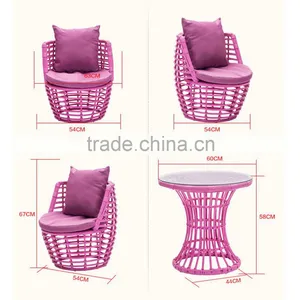Modern Coffee Tables Rattan Patio 3PCS Garden Coffee Outdoor Dining Table And Chair Set thumbnail-2