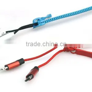 High Speed 2 in 1 Zipper USB Cable Multi USB Charging Connector Cable For Smartphone thumbnail-1
