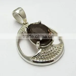 Gorgeous Smoky Quartz Pendant, Online Silver Jewelry, Gemstone Silver Jewelry thumbnail-2