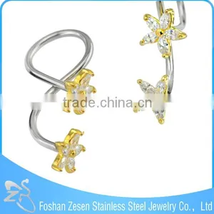 Lovely Curved Bar Blue Claw Cubic Zircon Bee Flower Navel Belly Ring thumbnail-3