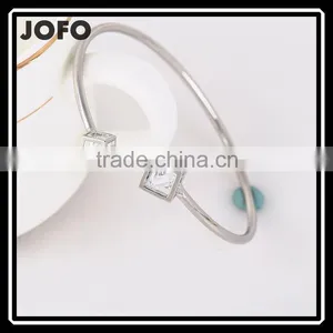 Trendy New Design Transparent Zircon Copper Alloy Two Squares Style Open Bangle thumbnail-1