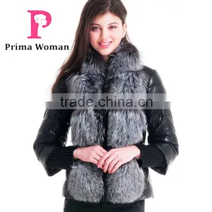 2015 Winter Fashion Leather Short Women Jacket With Silver Fox Collar Detachable Cuffs Overcoat thumbnail-1