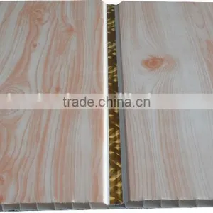 Trinidad Pvc Ceiling & Wall Panel, Wooden Color With Shine Gold Strip & Middle Groove Model G175 thumbnail-1