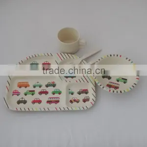 Eco-friendly Bamboo Fiber Kids Tableware Set-Car Design thumbnail-2