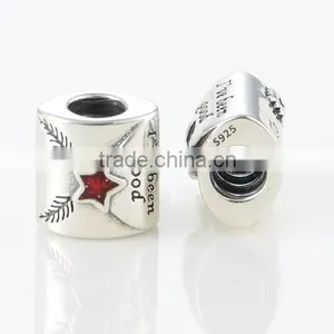 100% 925 Sterling Silver Letter to Santa With Red Enamel Charm Bead thumbnail-2