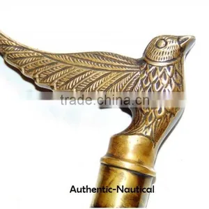 NAUTICAL DECOR ANTIQUE BRASS FINISHING BIRD HANDLE WALKING CANES-DECORATIVE WALKING CANES Wk1176 thumbnail-3