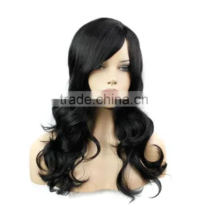 Cheap 24" Women's Long Wavy Curly Hair Wig Synthetic Natural Black Hair Wig Heat Resistant African American Wig For Black Women thumbnail-1
