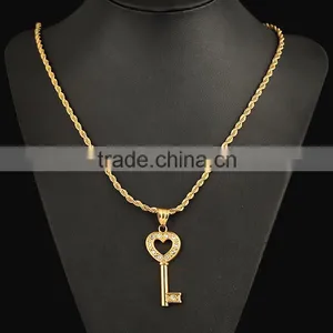 2016 Fashion Simple Lover Copper Key Pendant 18k Gold Crystal Jewelry thumbnail-3