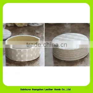 PU Leather Printed Set of 4 Hard Cardboard Tea Coasters With Round Holder 16021 thumbnail-1