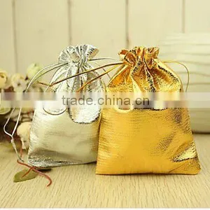IN STOCK Metallic Silver Fabric Pouch With a Drawstring Cord thumbnail-2