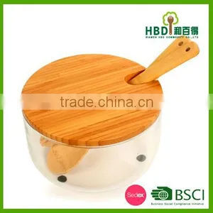 Large Glass Salad Bowls With Bamboo Lid thumbnail-2