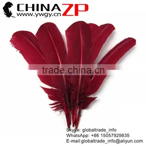 ZPDECOR Elegent Plume Crafts Bulk Sale Dyed Burgundy Solid Color Turkey Feather for Fashion Show thumbnail-1