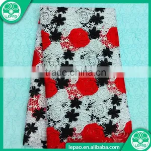 2016 Latest Embroidered High Quality Tulle Lace Fashion Coral Red Fabrics thumbnail-1