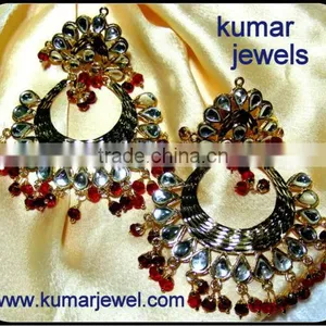 Gold Plated Traditional Jadau Earrings thumbnail-1