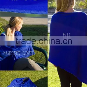 Super Soft Mondel Spandex Jersey Blue Elegant Open Full Cover Nursing Poncho thumbnail-3