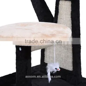 Pawhut 50" Cat Tree Tower With Woven Condo - Black/Beige thumbnail-5