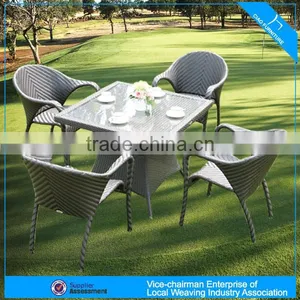 A - Modern Square Glass Dining Table and Wicker Stackable Chair Setting 1883+8058 thumbnail-1