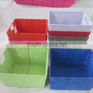 Colorful Paper Rope With Metal Wire Structure Storage Basket With Handles thumbnail-1