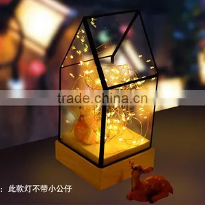 Decorative Glass House Design Night Light, Wooden DIY Fireworks Silver Flower Beautiful Bedding Room Warm Light thumbnail-4