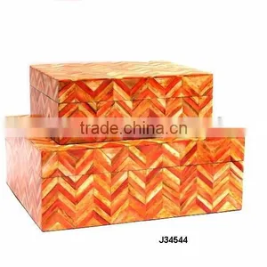 Orange Chevron Pattern Bone Mosaic Wooden Box Match Available in All Sizes and Colours thumbnail-1