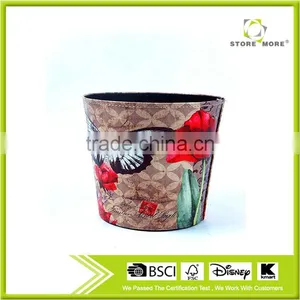 Household Butterfly And Flower Print Waste Bin Faux Leather Trash Can thumbnail-1