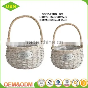 Plastic Liner Garden Wicker Flower Basket With Hanging Handle thumbnail-2