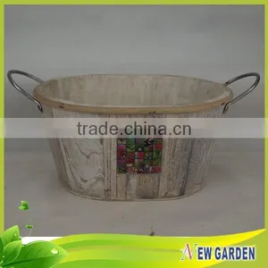 French Style Decorative Big Elegant Delicate Round Rustic Wood Flower Pot thumbnail-4