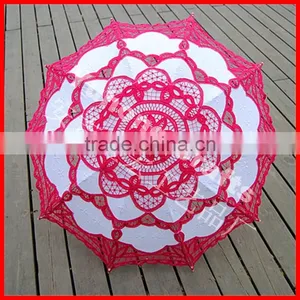New Arrival Stock White and Rose Colors Victorian Lace Parasol thumbnail-5