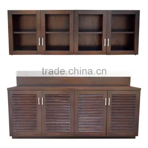 Cabinet Kitchen Louvre Walnut Doff Mahogany Wood Furniture, Interior Cabinet Minimalist Solid Wood Handmade thumbnail-2