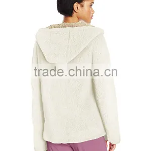 Sherpa Fabric Reversible Cardigan Jackets 100% Polyester Women's Pockets Hooded Open Front Plush Sherpa Cardigan thumbnail-3