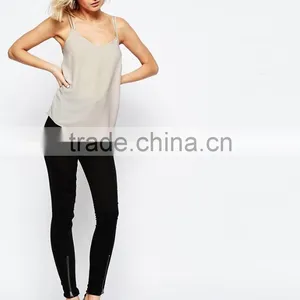 New Fashion Womens Fitness V-neck Backless Woven Cami Tops With Double Straps thumbnail-4