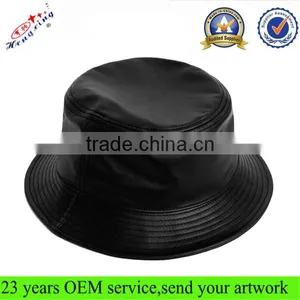 Woven Label Wholesale Cheap Custom Blank Black Leather Bucket Hat thumbnail-1