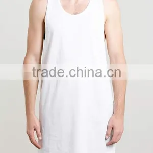 Custom 100% Cotton White Color Men Long Tank Top thumbnail-2
