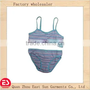 2 Pack Girl's Stropes Print Print Bedding Bra Set Lovely Teen Girl Underwear Set thumbnail-1
