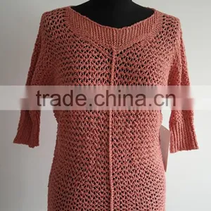 Ladies Short Sleeve Cotton&lurex Knittted Pullover Sweater thumbnail-1