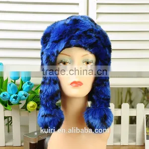 New Hot Faux Fox Fur Knitted Beanies Cap Winter Hats For Women Cute Fashion thumbnail-4