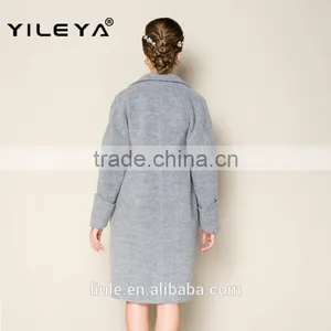 Hot Sale New Fashion High Grade Grey Long Style Ladies Hand Knitting Wool Coats thumbnail-2
