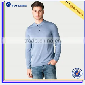 Custom Fashion 100% Cotton Long Sleeve Knitted Polo t Shirt Men 2016 thumbnail-1