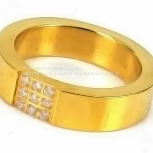 IP Gold Plated Stainless Steel Wedding Ring With Crystals thumbnail-2