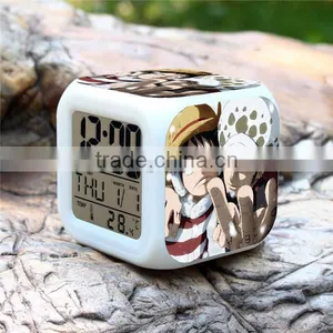 (Hot Model) Led 7 Color Changing Alarm Clock ,Desktop Calendar Clock,One Piece Cartoon Clock thumbnail-3