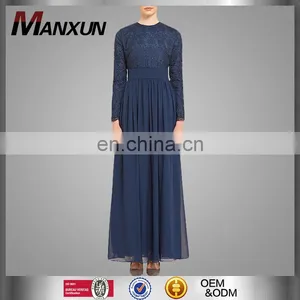 China OEM Service Muslim Women Prom Maxi Dress Navy Blue Elegant Islamic Chiffon Abaya thumbnail-1