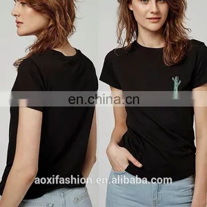 OEM Service Short Sleeve Cotton Casual Embroidered Cactus Lady Black T-shirt thumbnail-1